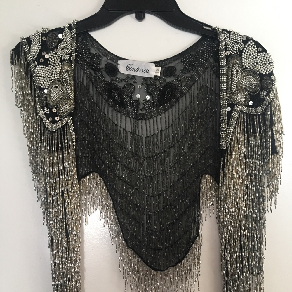 Vintage Black beaded silk Shaw